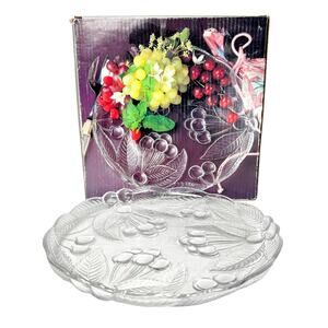 Mikasa Clear Crystal Platter 12" Glass Appetizer Serving Dish Cherries Pattern